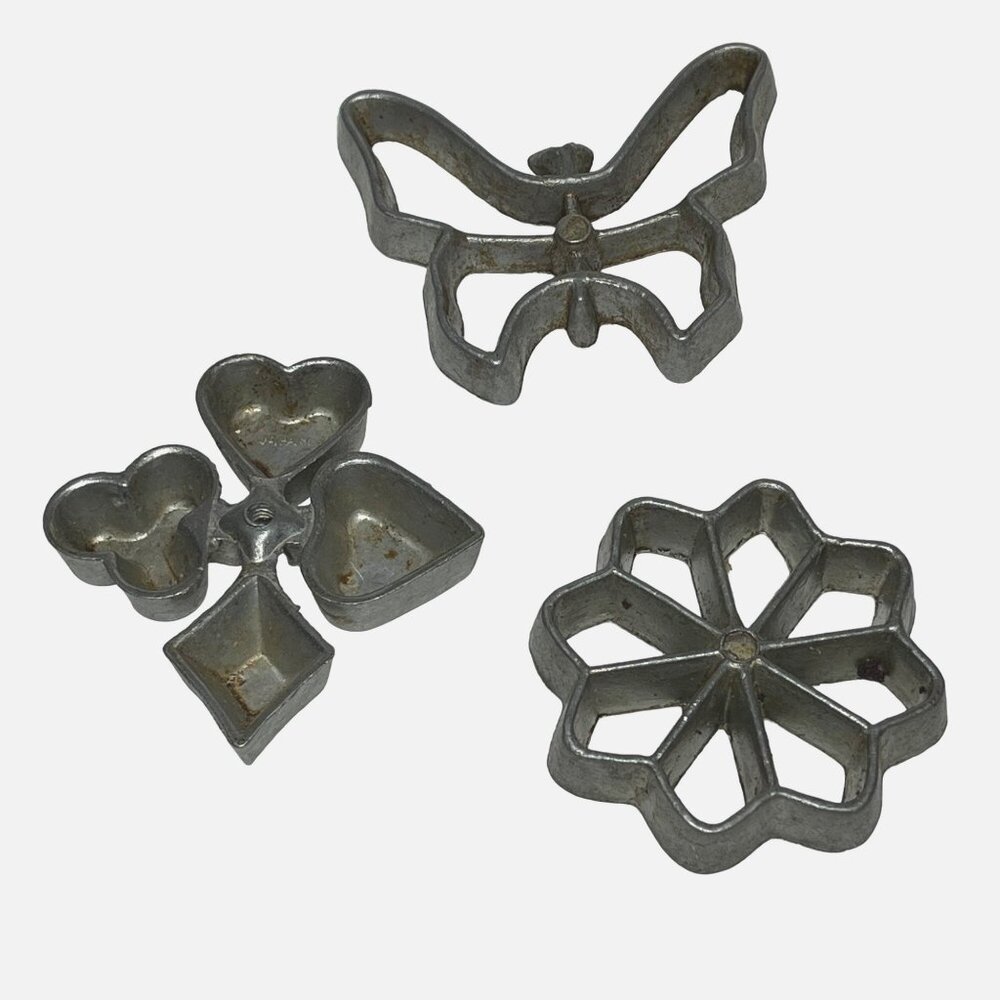 Vintage Rosette Cast Aluminum 3 Piece Pastry Mold Set 1950'S Japan